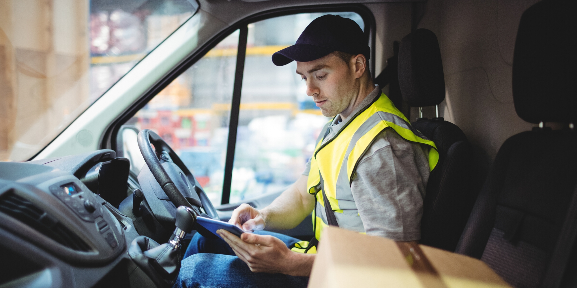 Delivery driver in truck